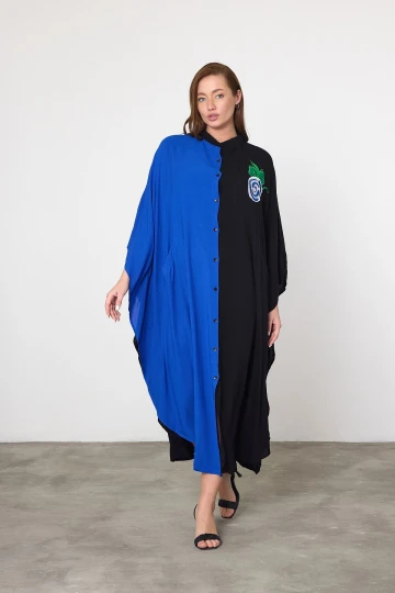 Maxi Boy Saks Nakış İşlemeli Dokuma Viscon Elbise BCVL-25994