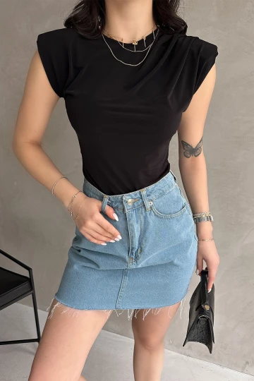 Siyah Omuzu Vatkalı Buzzy Bluz BCDF-252157