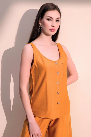 Hardal Askılı Düğmeli Keten Bluz BCBSK-25700-2910