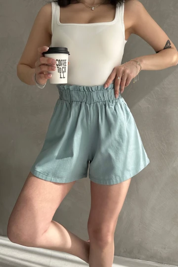 Mavi Rahat Kesim Beli Büzgülü Cepli Şort BCDF-233304