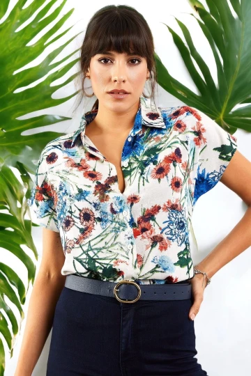 Multi Kısa Kol Desenli Gömlek BCBSK-25700-K6202