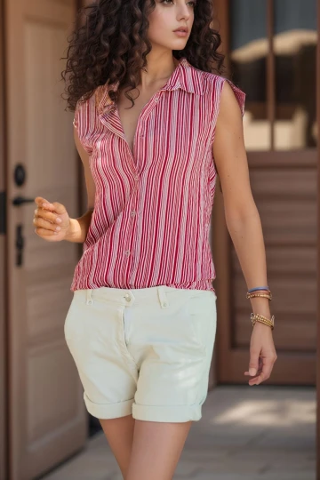 Bordo Kolsuz Özel Dokulu Çizgili Gömlek BCBSK-25700-2878C