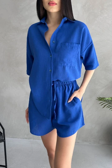 Saks Aerobin Keten Kısa Kol Gömlek Ve Şort Alt Üst Takım BCDF-253608