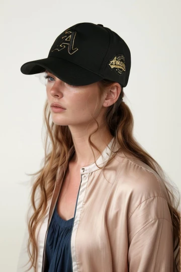 Siyah A Harf Nakışlı Kep BCNSV-2514507