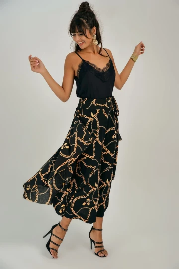 Siyah Zincir Desenli Uzun Etek BCBSK-25700-T4010-1390