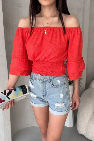 Turuncu Madonna Yaka Gipeli Bluz BCDF-252197