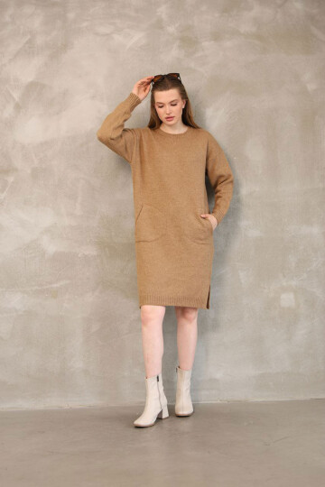 Bisküvi Çift Cepli Bisiklet Yaka Tunik Elbise BCES-252022-1