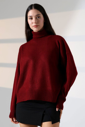 Bordo Boğazlı Yumuşak Dokulu Triko Kazak BCES-252023