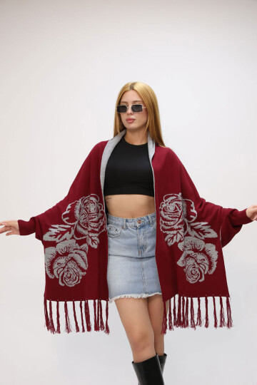 Bordo Motifli Triko Şal BCES-252003