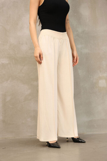 Ekru Pileli Triko Pantolon BCES-252035