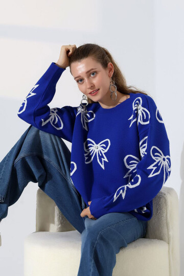 Saks Fiyonk Desenli Triko Kazak BCES-252045