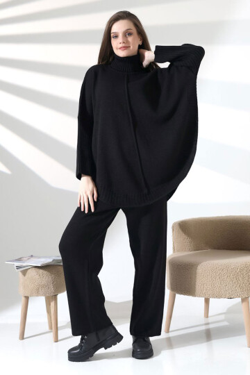 Siyah Boğazlı Salaş Kesim Kazak Ve Fit Pantolon Alt Üst Triko Takım BCES-252033