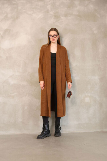 Tarçın Kahve Maxi Boy Triko Hırka BCES-252037