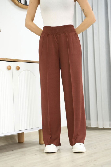 Tarçın Kahve Pileli Triko Pantolon BCES-252035