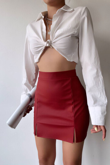 Bordo Croco Desen Çift Yırtmaçlı Etek BCHN-2526649