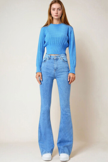 Buz Mavi 5 Cepli İspanyol Paça Jean BCHNW-251197