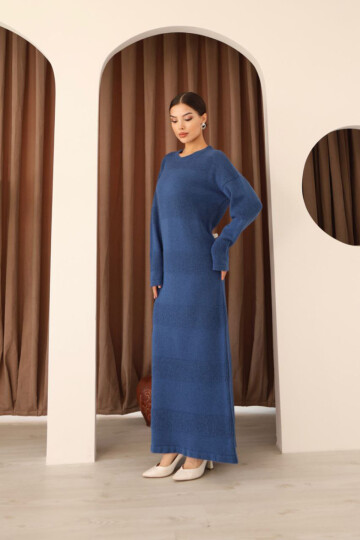 Mavi Uzun Kol Maxi Boy Triko Elbise BCES-253004