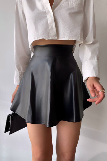 Siyah Pileli Suni Deri Çan Etek BCHN-2526599