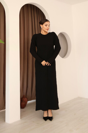 Siyah Uzun Kol Maxi Boy Triko Elbise BCES-253004