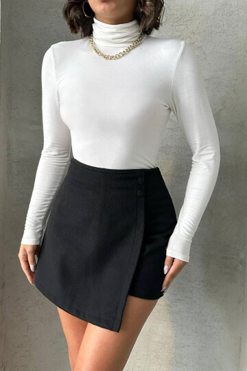 Siyah1 2 Düğmeli Kaşe Kumaş Şort Etek BCHN-2526414