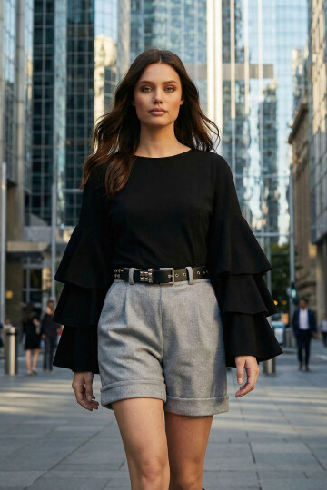 Açık Gri Duble Paça Çift Cepli Kışlık Kaşe Şort BCHNV-251220