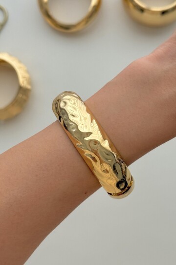 Altın4 Çelik Kalın Kelepçe Bilezik Kadın Erkek Unisex Bileklik