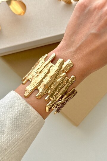 Altın9 Kalın Kelepçe Bilezik Ayarlanabilir Unisex