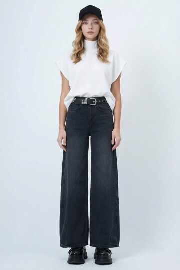 Antrasit Yüksek Bel 5 Cepli Baggy Jean