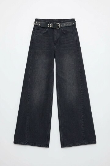 Antrasit Yüksek Bel 5 Cepli Baggy Jean