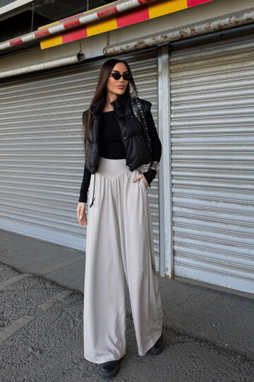 Bej İspanyol Paça Ultra Soft Kumaş Pantolon BCDF-25P0003