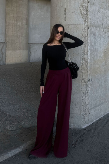 Bordo Pile Detaylı İspanyol Ultra Soft Kumaş Pantolon BCDF-25P0002