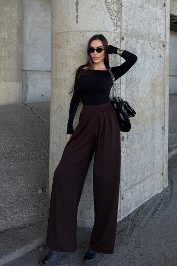 Kahverengi Pile Detaylı İspanyol Ultra Soft Kumaş Pantolon BCDF-25P0002