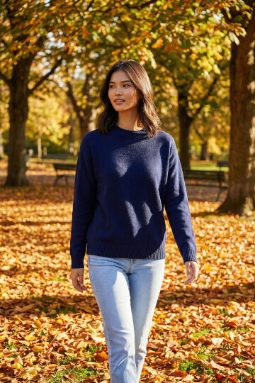 Lacivert Bisiklet Yaka Oversize Triko Kazak BCHPK-251238