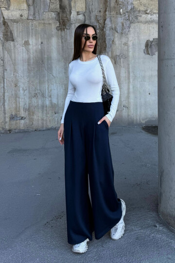 Lacivert Cepli İspanyol Paça Ultra Soft Kumaş Pantolon  BCDF-25P0001