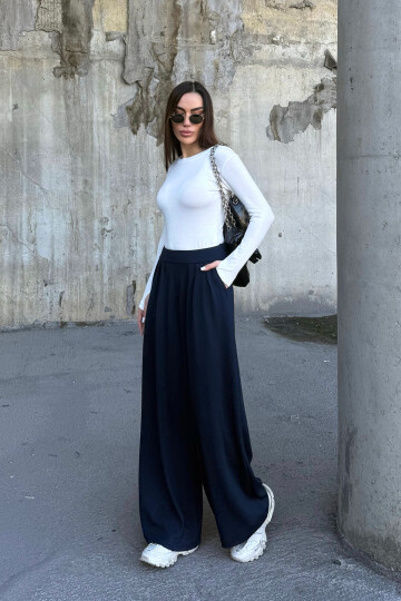 Lacivert Pile Detaylı İspanyol Ultra Soft Kumaş Pantolon BCDF-25P0002