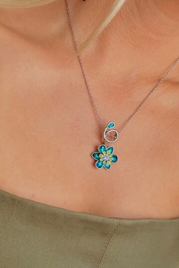Mavi Idyllia Serisi Kolye Mavi Çiçek Kolye