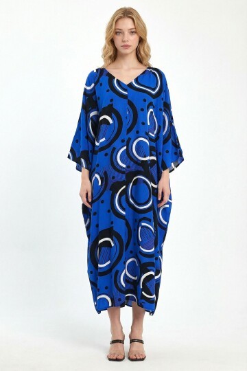 Saks Baskılı Maxi Boy Dokuma Viscon Elbise