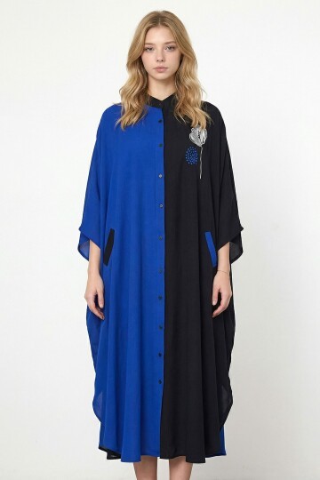 Saks Nakış İşlemeli Maxi Boy Dokuma Viscon Elbise