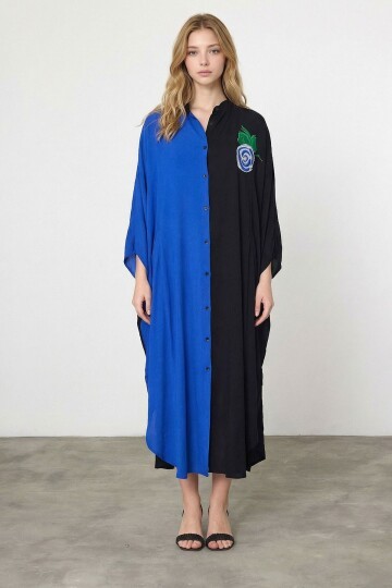 Saks Nakış İşlemeli Maxi Boy Dokuma Viscon Elbise