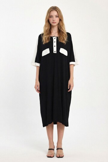 Siyah Baskılı Maxi Boy Dokuma Viscon Elbise