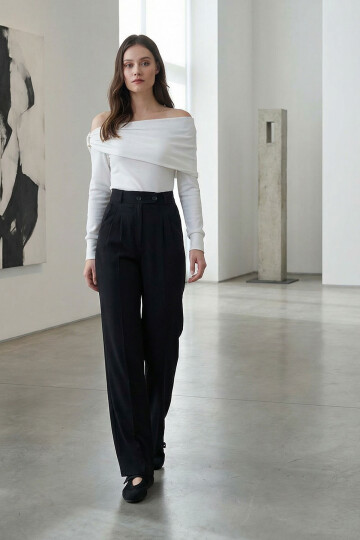 Siyah Beli Lastikli Düğme Kapamalı Çift Cepli Pantolon BCHAV-251229