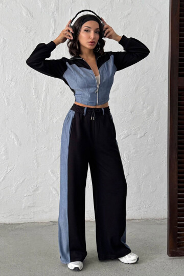 Siyah Kot Kumaş Garnili Yumuşak Dokulu Pantolon Ceket Takım BCHN-25261021