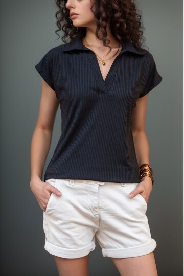 Siyah Polo Yaka Kaşkorse Tshirt