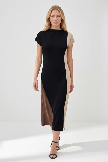 Siyah Şeritli Modal Kumaş Elbise