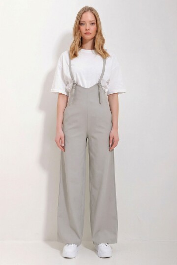 Taş Çift Cepli Askılı Likralı Salopet Tulum