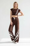 Acı Kahve Çizgili Modal Kumaş Crop Alt Üst Takım