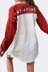 Bej Nakışlı Renk Bloklu Oversize Gabardin Ceket