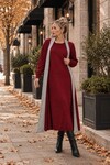 Bordo Bisiklet Yaka Elbise Ve Hırka Tesettür Alt Üst Takım