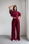 Bordo Bol Paça Rahat Kesim Modal Kumaş Alt Üst Takım