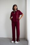 Bordo Leopar Garnili Modal Kumaş Alt Üst Takım